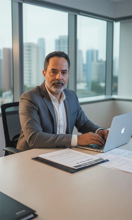 Fred Araújo à mesa de trabalho